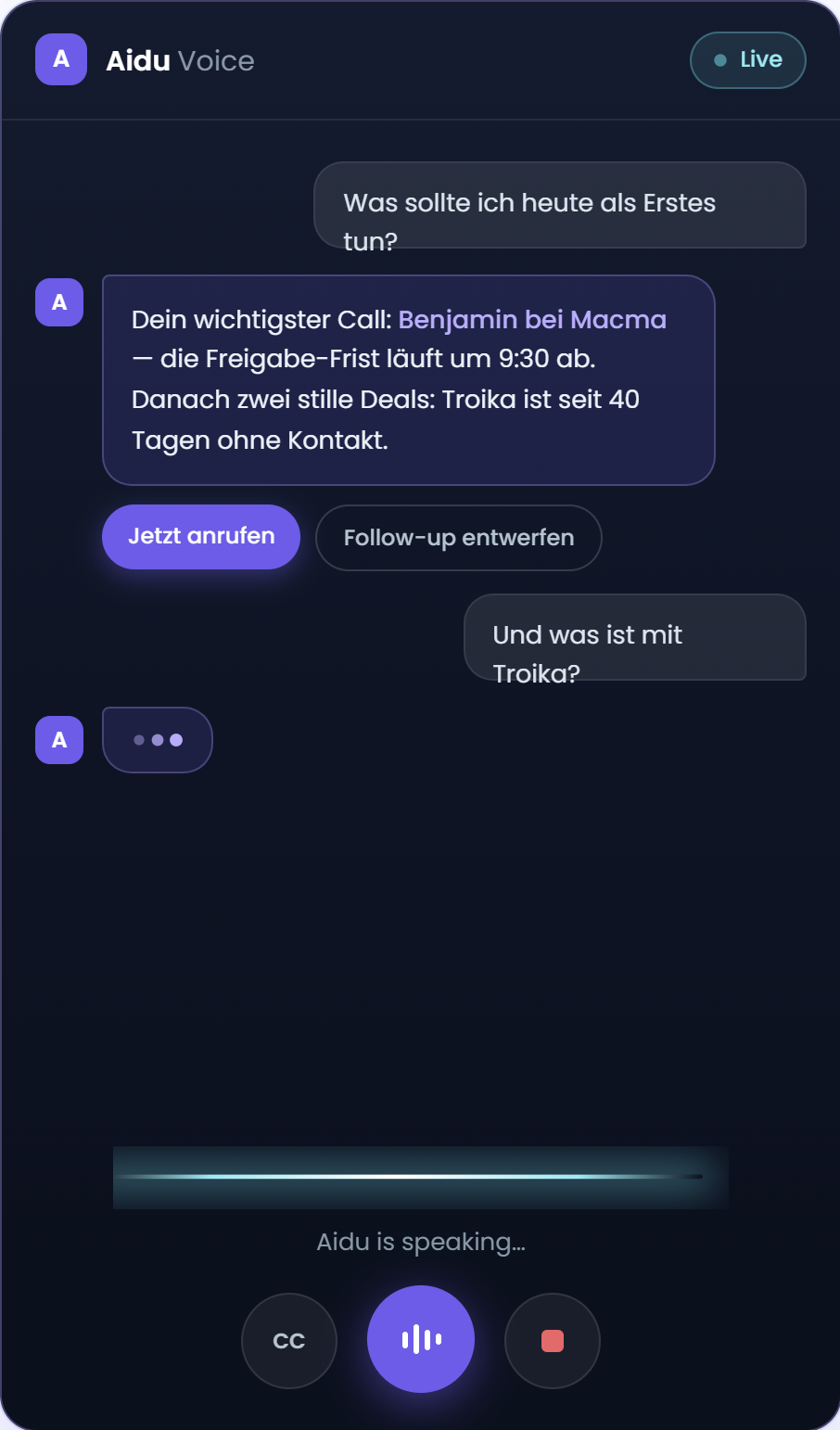 Aidu Voice live sales assistant chat