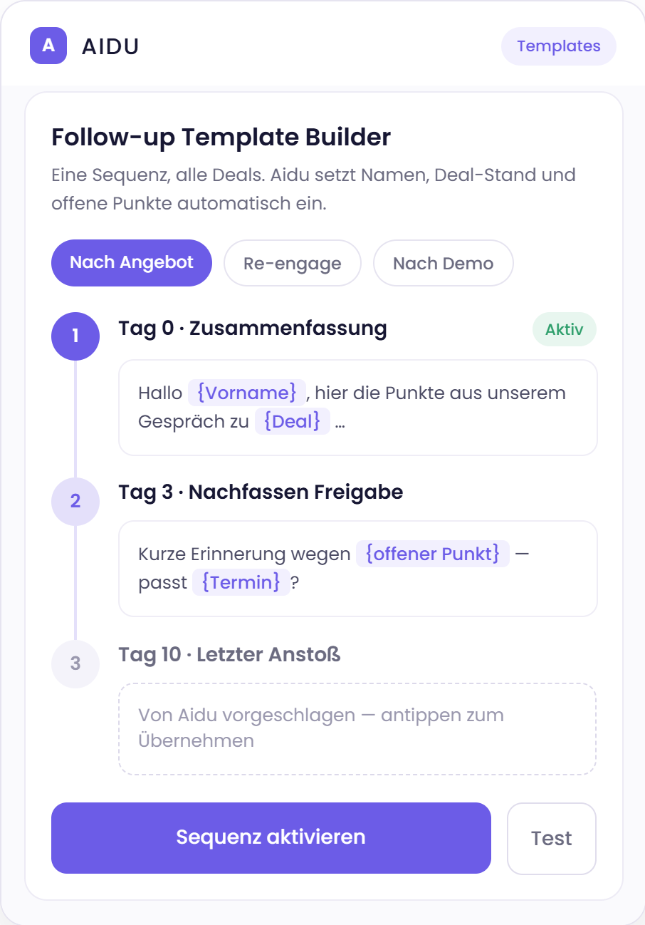 Aidu follow-up template builder